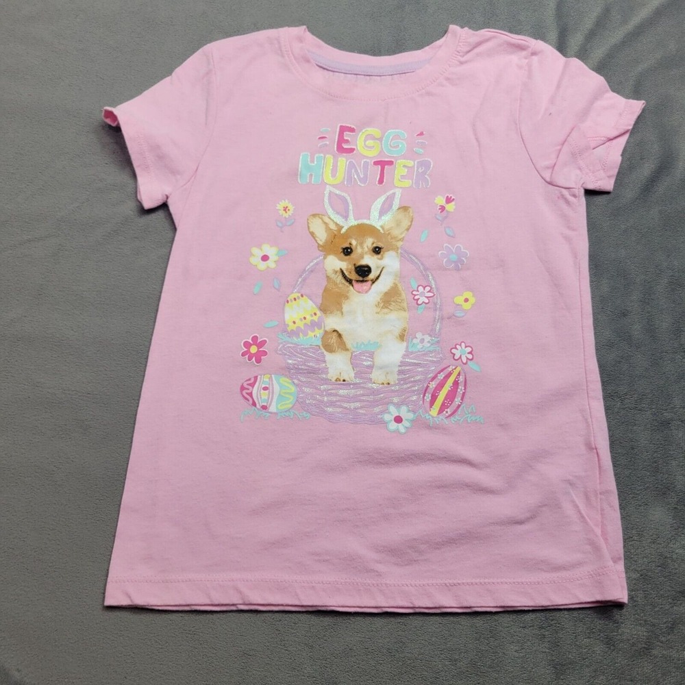 Celebrate Easter Egg Hunter Corgi T-Shirt Pink Size M 7-8 Cotton/Polyester Kids